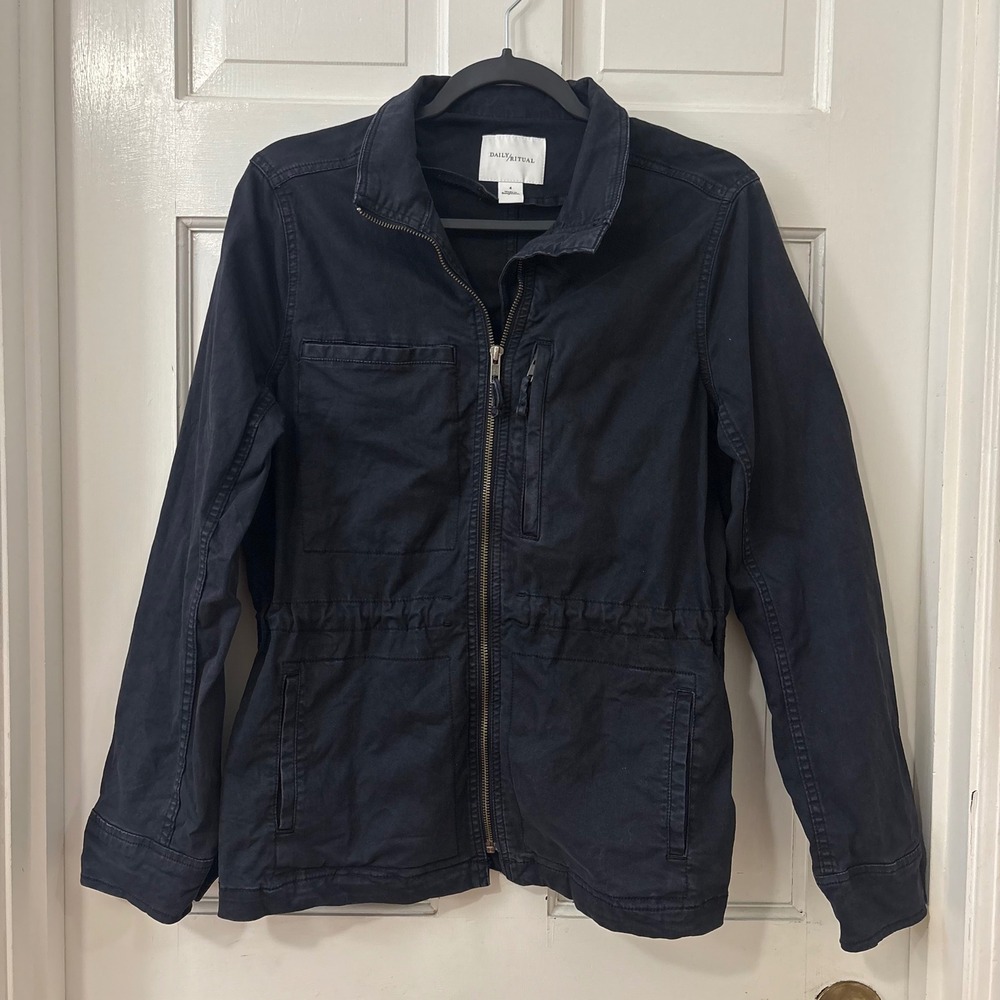 Daily Ritual Utility Jacket Womens 4 Black Cotton Stretch Military Field Safari